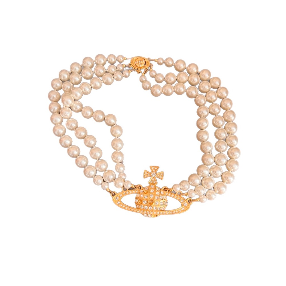 Vivienne Westwood Three Row Bas Relief Choker in Gold